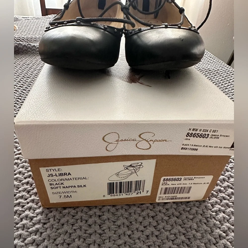 Jessica Simpson Black Pointed-Toe Lace-Up Stud Flats - Picture 3 of 11